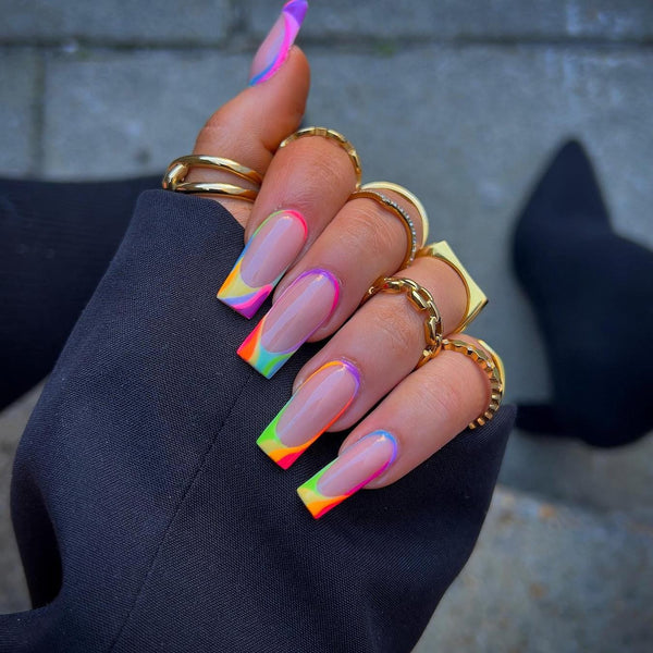 Neon Rainbow French Tip Coffin Nails Neon Rainbow French Tip Coffin Nails — Coffin Nail Designs