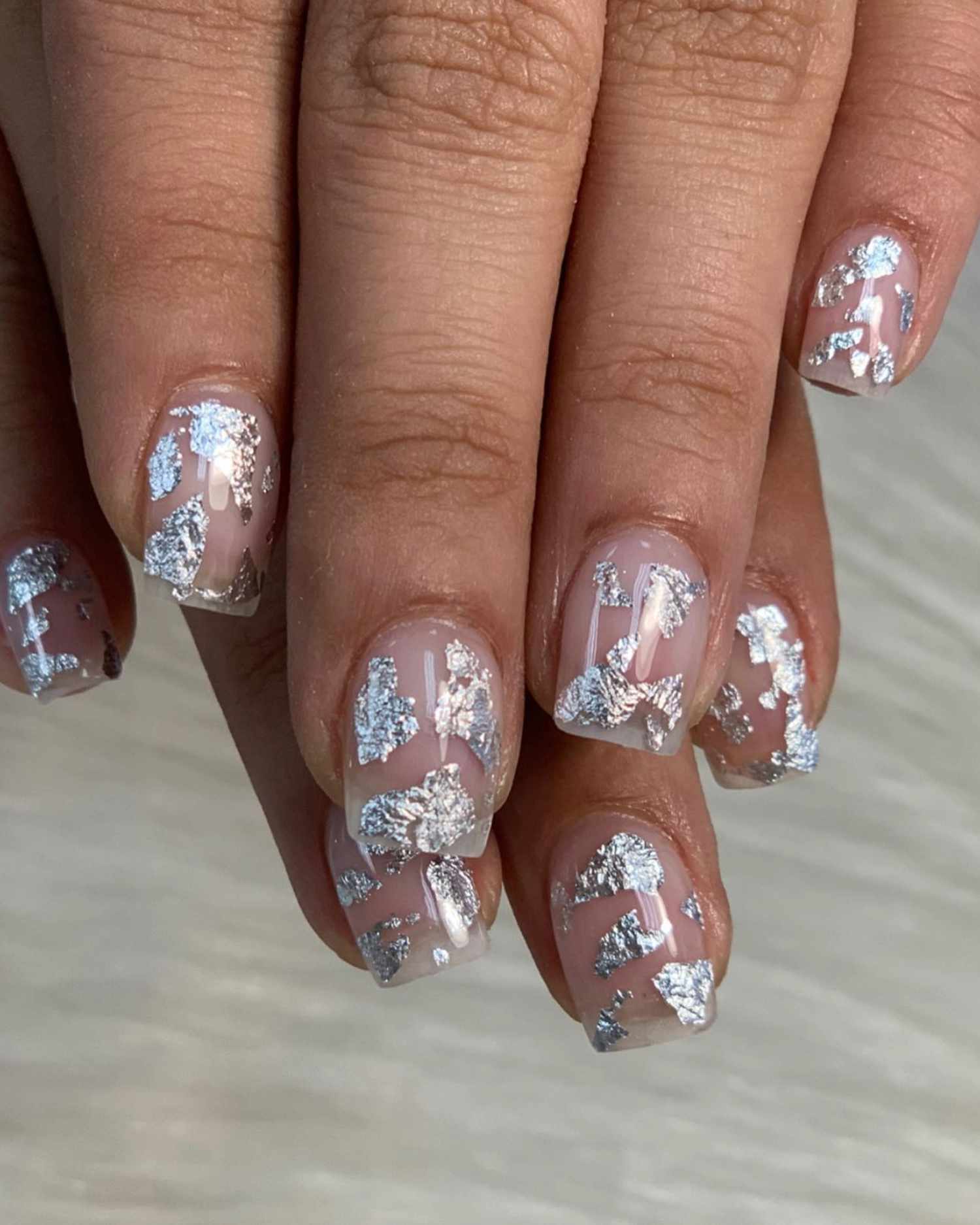 Sheer Pink Foil Accent Nails — Winter Dip Powder Nails
