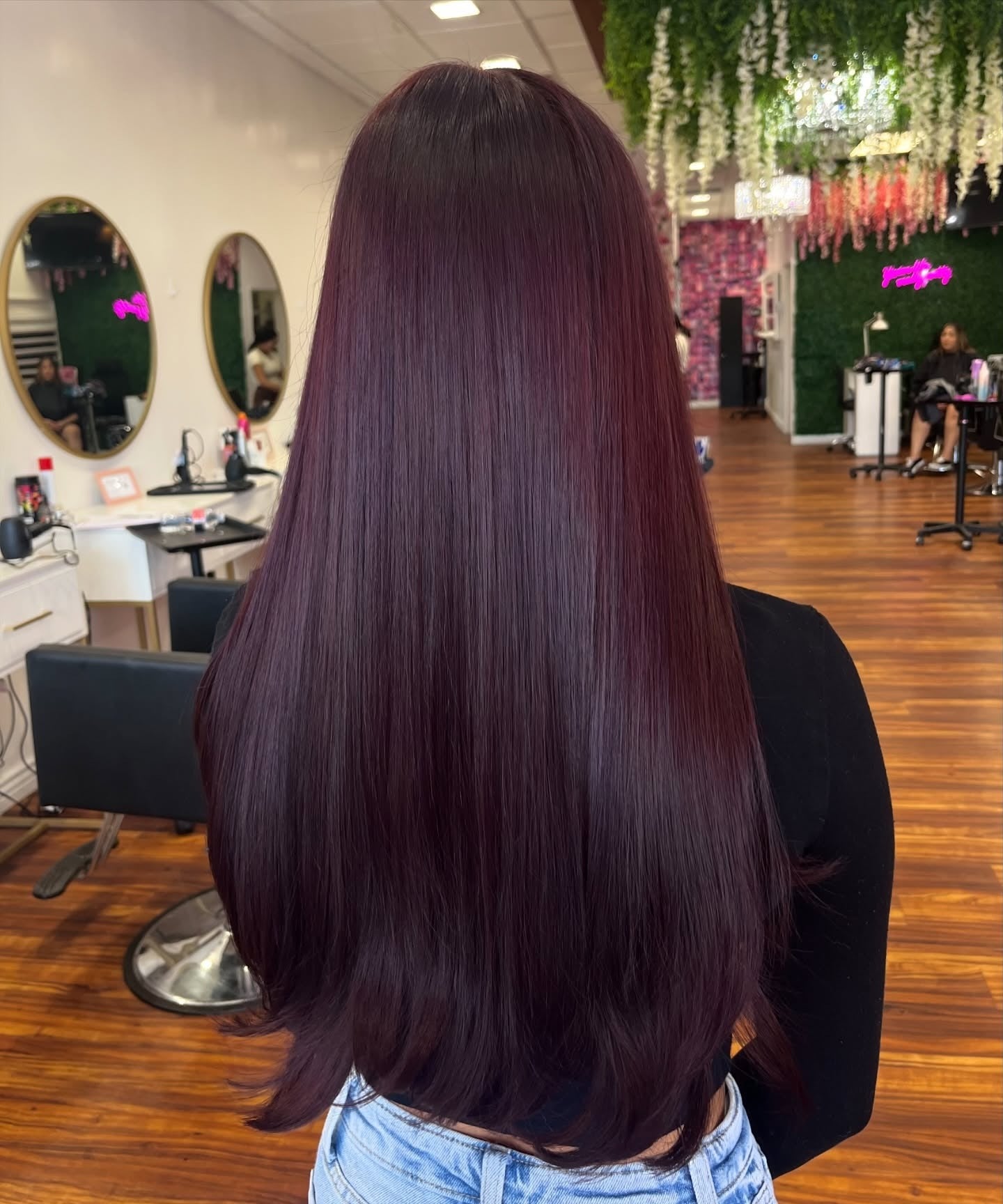 Deep Burgundy Mid-Back Waves Deep Burgundy Mid-Back Waves — Burgundy Hair Color