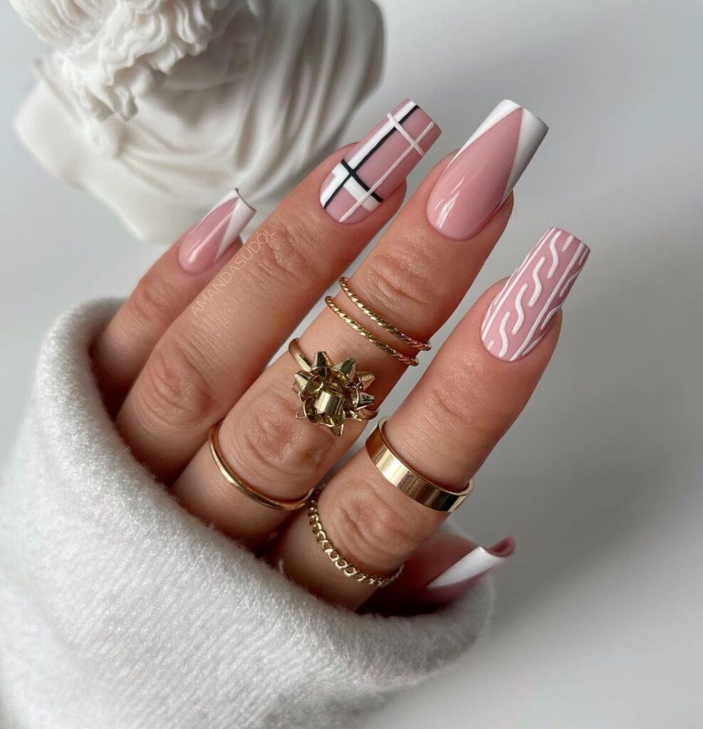 Cozy Cable Knit and Plaid French Tips Cozy Cable Knit and Plaid French Tips — Winter Acrylic Nail Colors