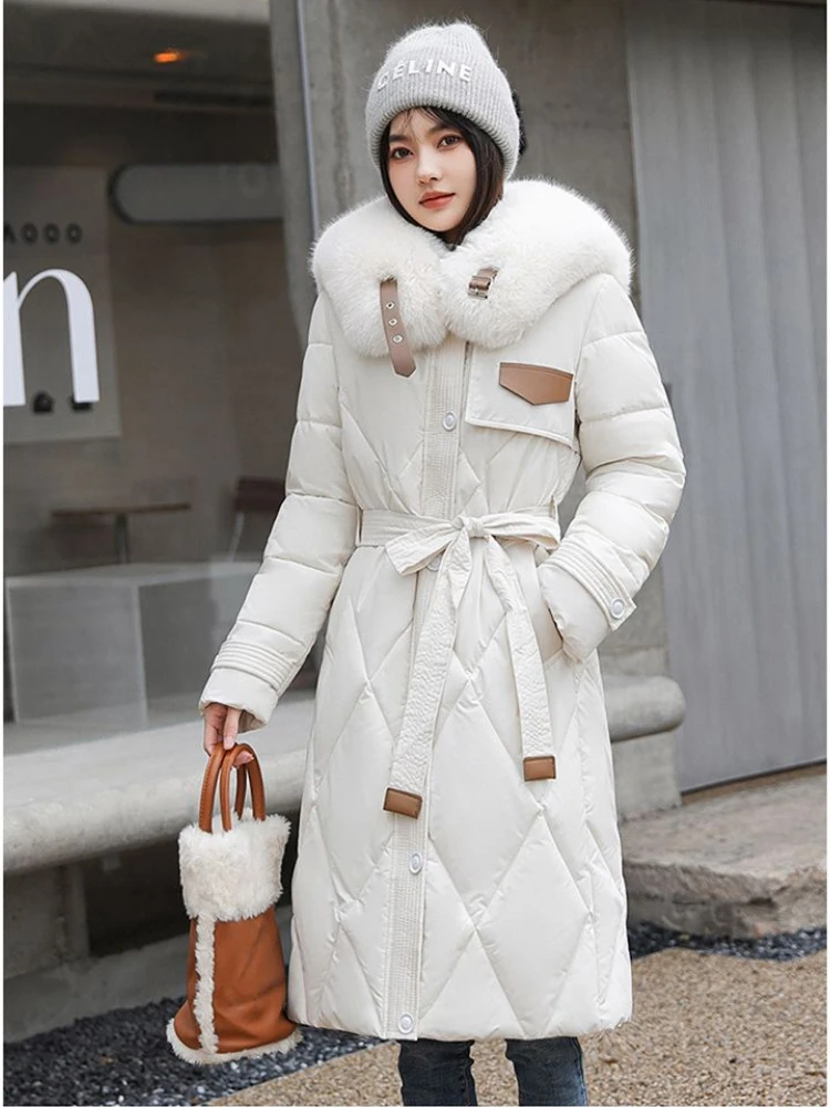 Chic Off-White Puffer with Faux Fur Trim and Belted Waist Chic Off-White Puffer with Faux Fur Trim and Belted Waist — Winter Coats for Women
