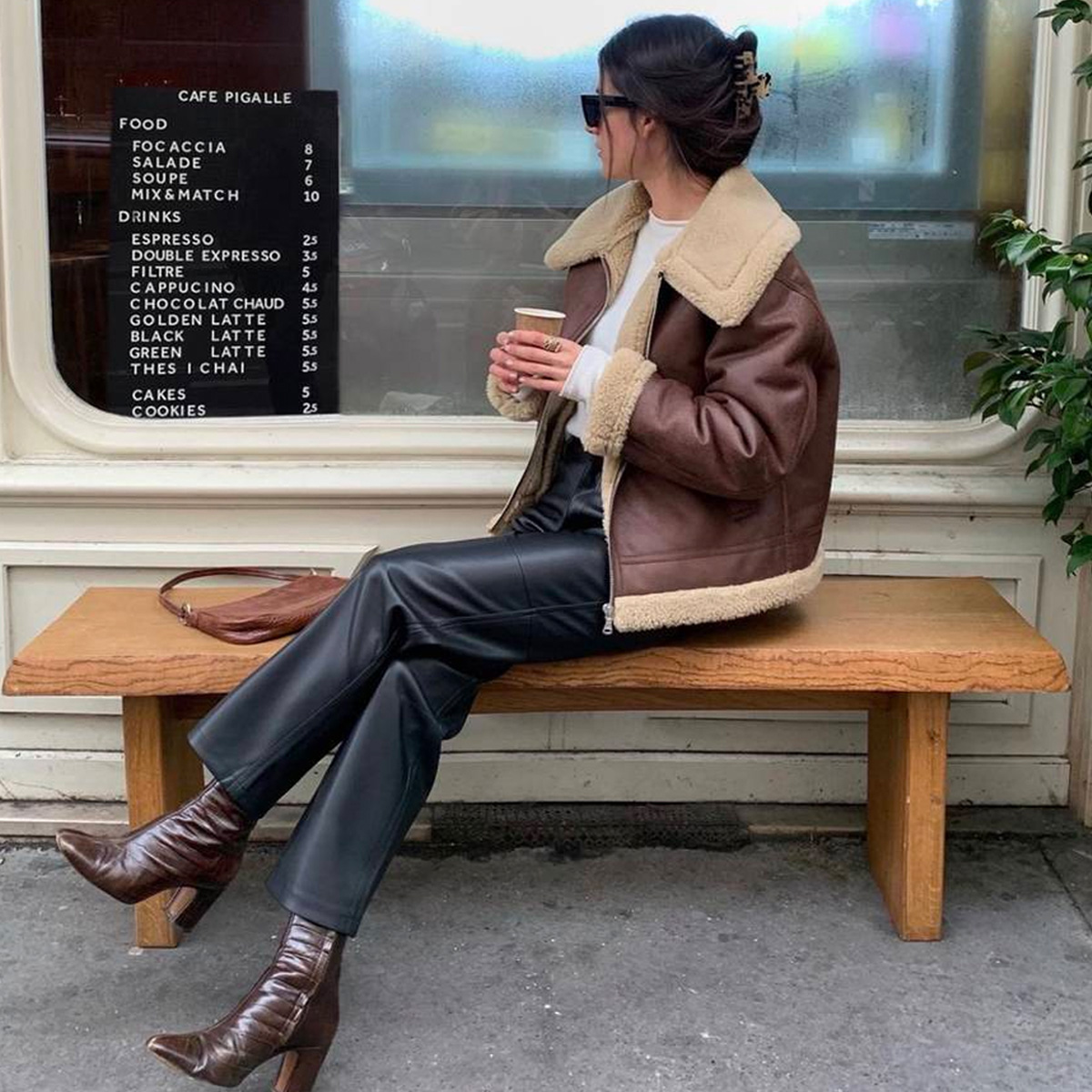Edgy Aviator Jacket Paired with Faux Leather Pants Edgy Aviator Jacket Paired with Faux Leather Pants — Comfy Winter Outfits