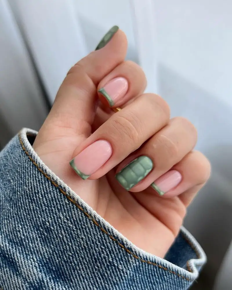 Textured Green French Short Square Nails Textured Green French Short Square Nails — Cute Nail Designs
