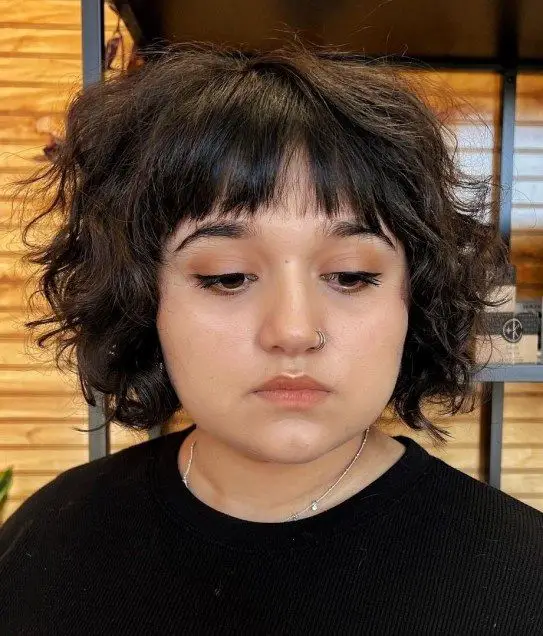 Edgy Dark Brown Shag With Micro Bangs Edgy Dark Brown Shag With Micro Bangs — Winter Hairstyles for Plus Size Women
