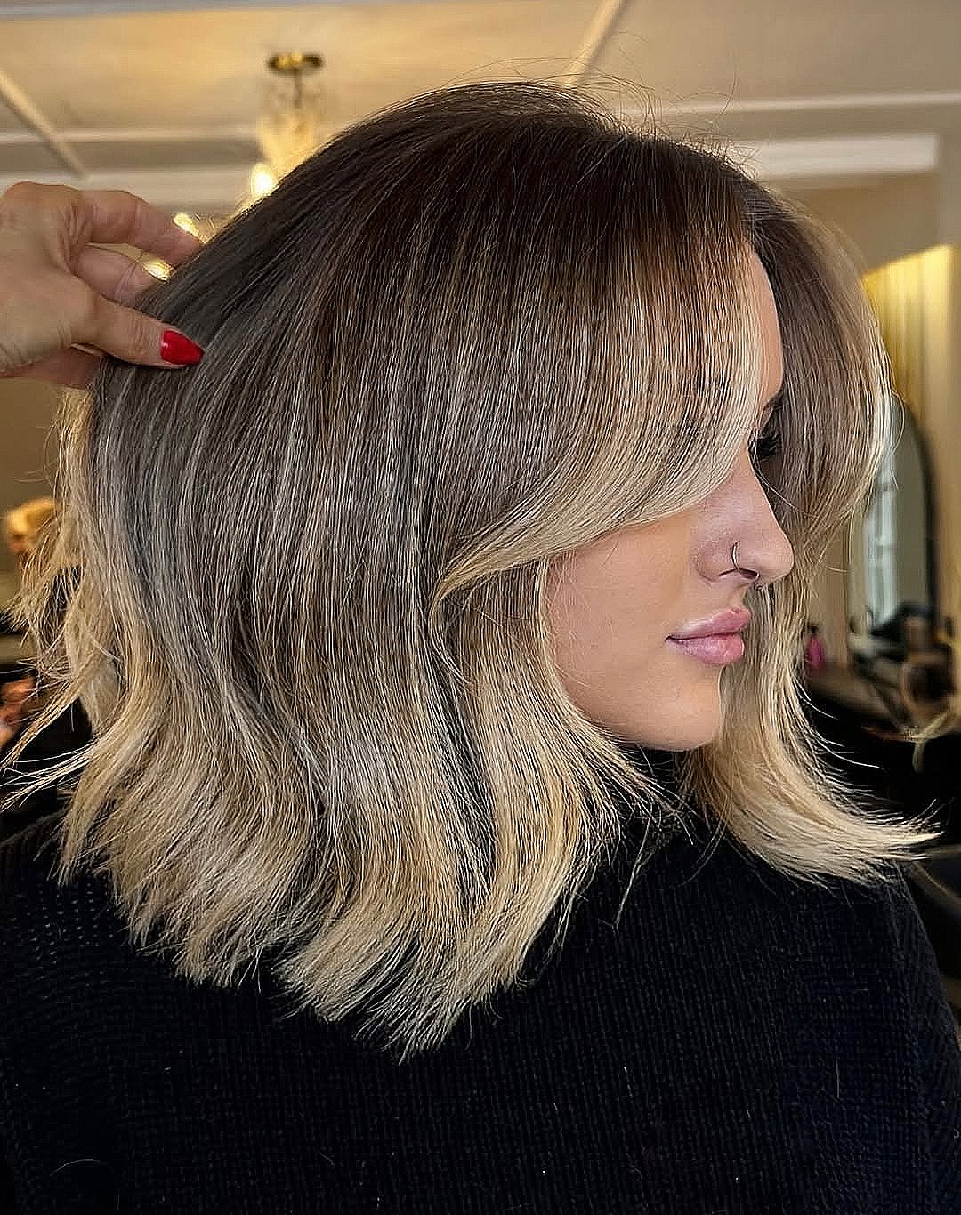 Chin Length Bob Dark Brown With Blonde Balayage Chin Length Bob Dark Brown With Blonde Balayage — Winter Balayage