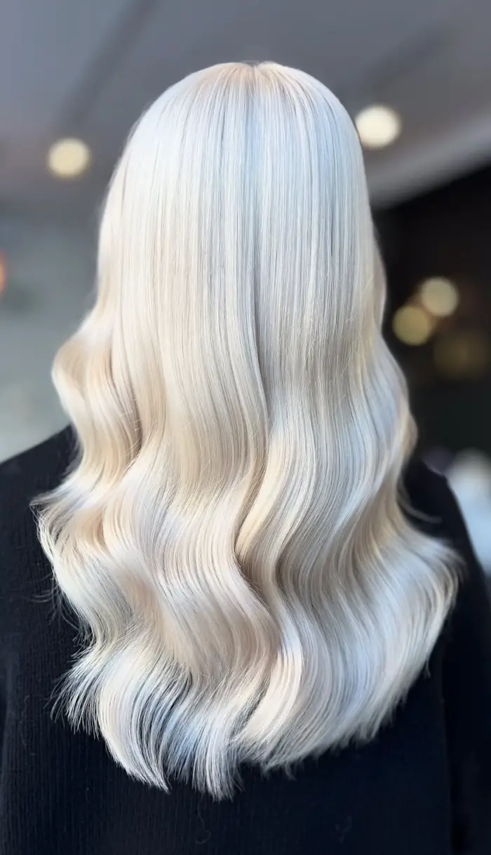 Mid-Back Porcelain Blonde Waves Mid-Back Porcelain Blonde Waves — Winter Haircuts for Oval Faces