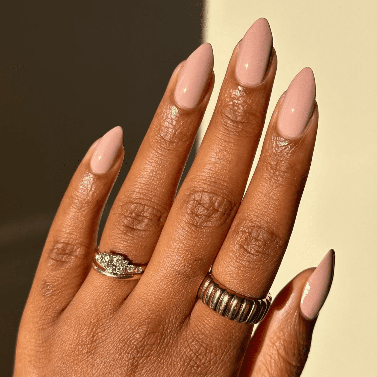 Pale Nude Pink Glossy Almond Nails Pale Nude Pink Glossy Almond Nails — Neutral Nail Colors