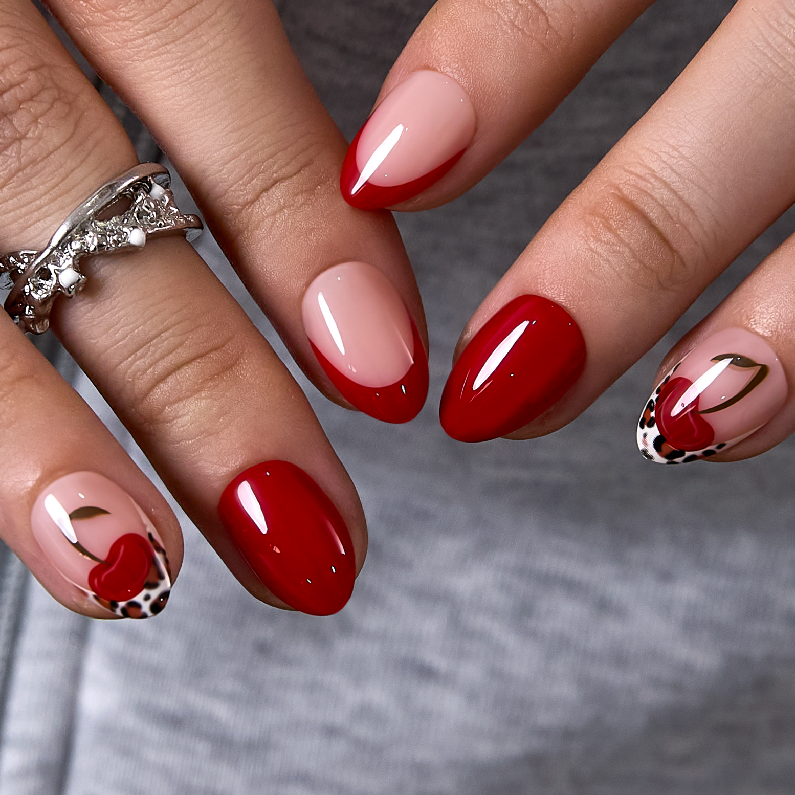 Red Cherry Leopard Almonds Red Cherry Leopard Almonds — Short Winter Almond Nails