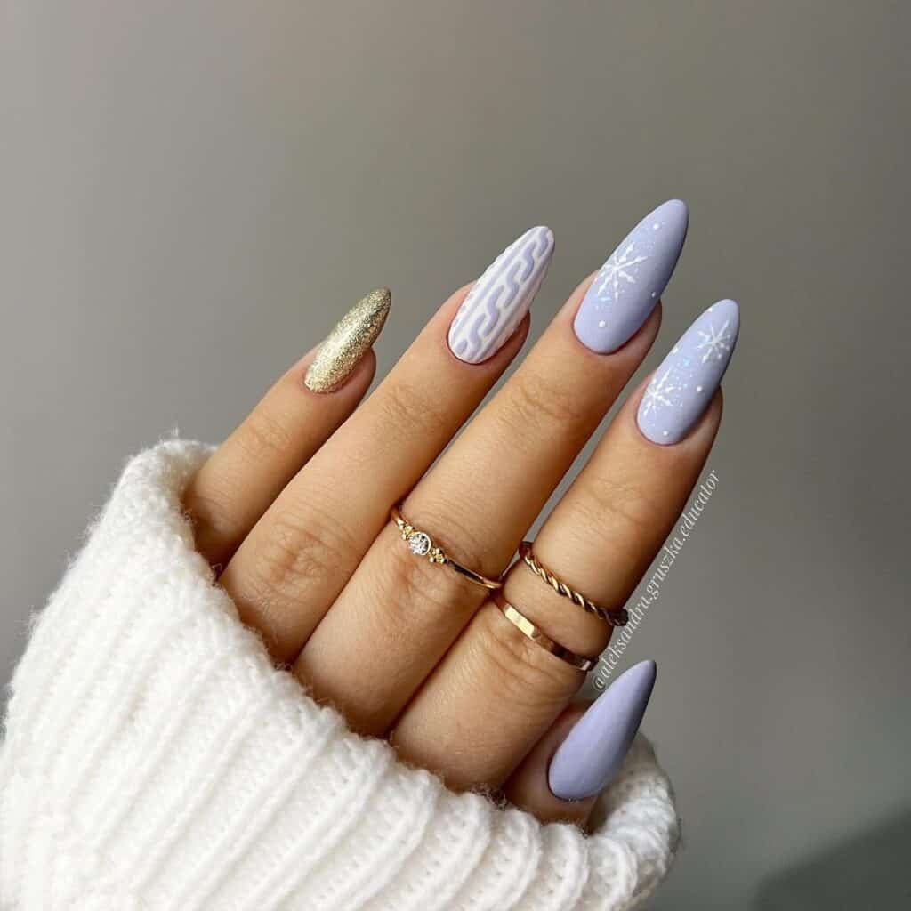 Matte Lavender Snowflakes and Cable Knit Matte Lavender Snowflakes and Cable Knit — Pastel Winter Nails