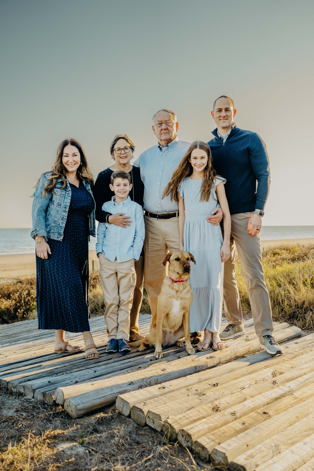 Coordinated Blue and Neutral Tones for a Casual Family Photo — Winter Family Photo Outfits