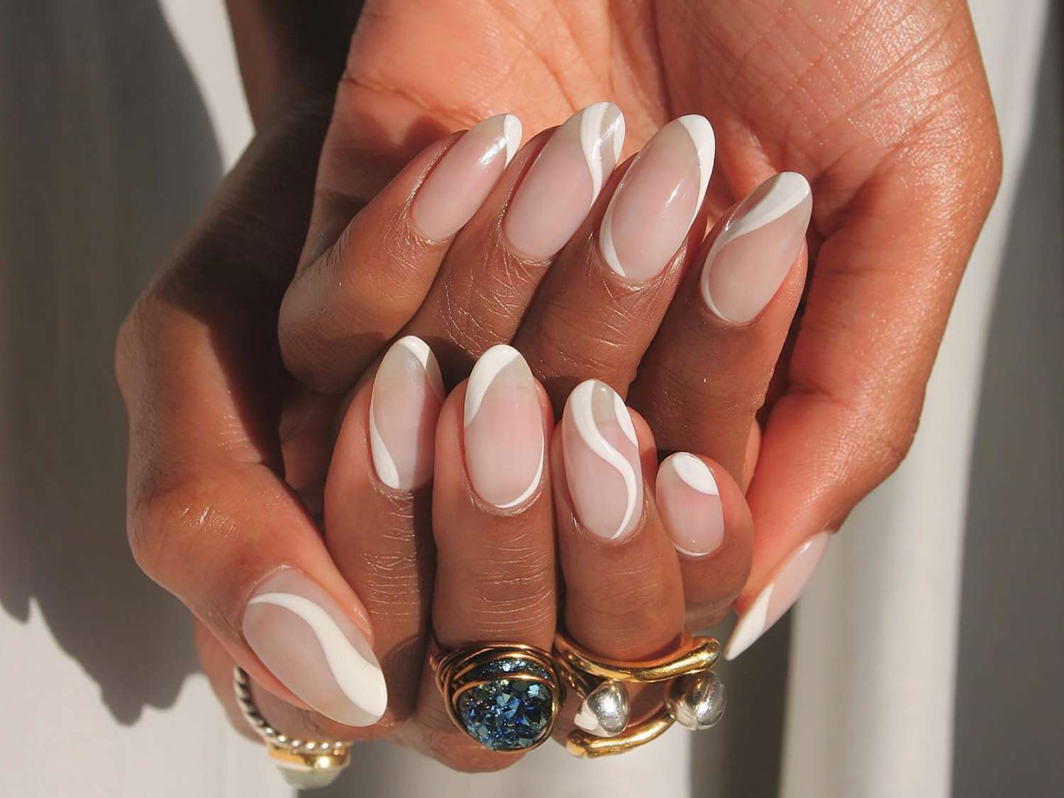 Abstract Swirls on Clear Almonds Abstract Swirls on Clear Almonds — Almond Nail Designs