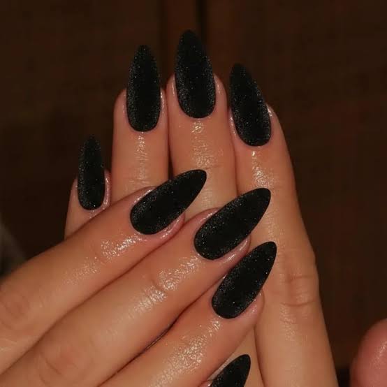 Long Stiletto Velvet Matte Black with Shimmer Long Stiletto Velvet Matte Black with Shimmer — Black Nail Ideas