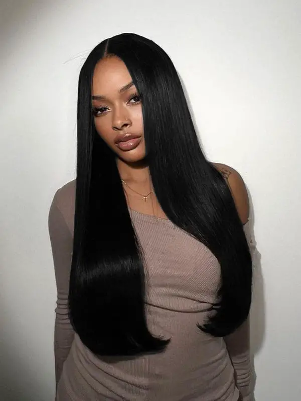 Mid-Back Straight Jet Black Glossy Finish Mid-Back Straight Jet Black Glossy Finish — Jet Black Hair