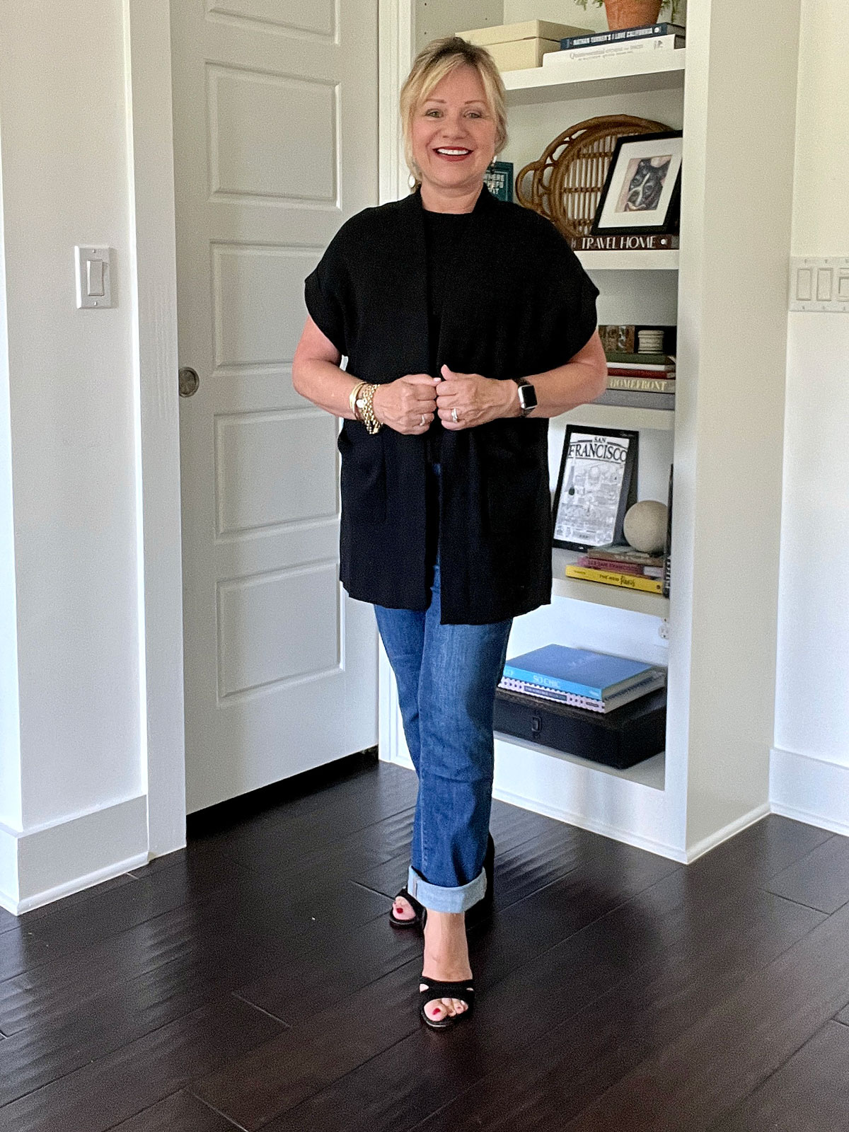 Black Vest and Jeans - A Warm Weather Look Winter Outfits for Women Over 50