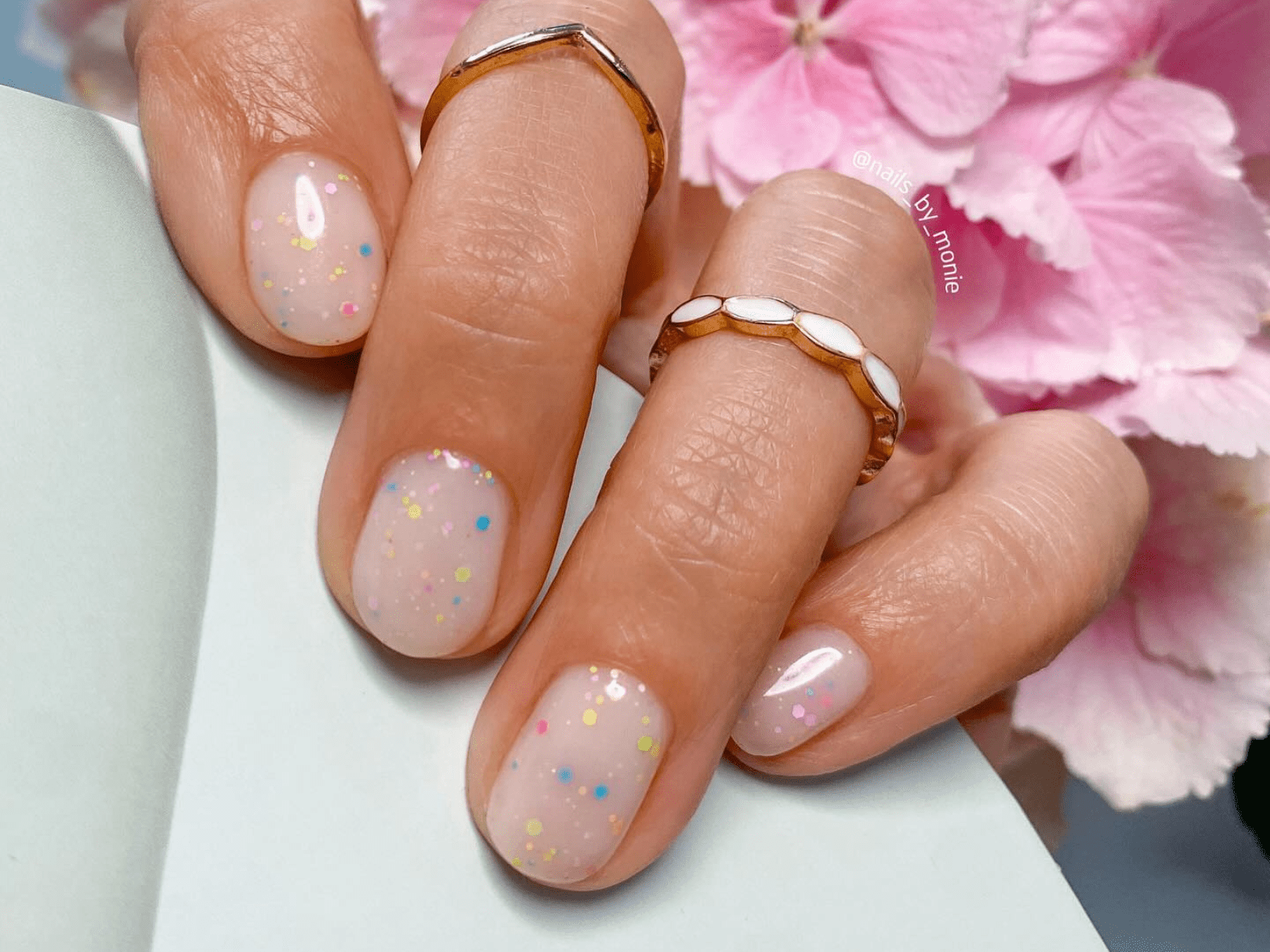 Short Oval Confetti Glitter Nails — Simple Nail Designs