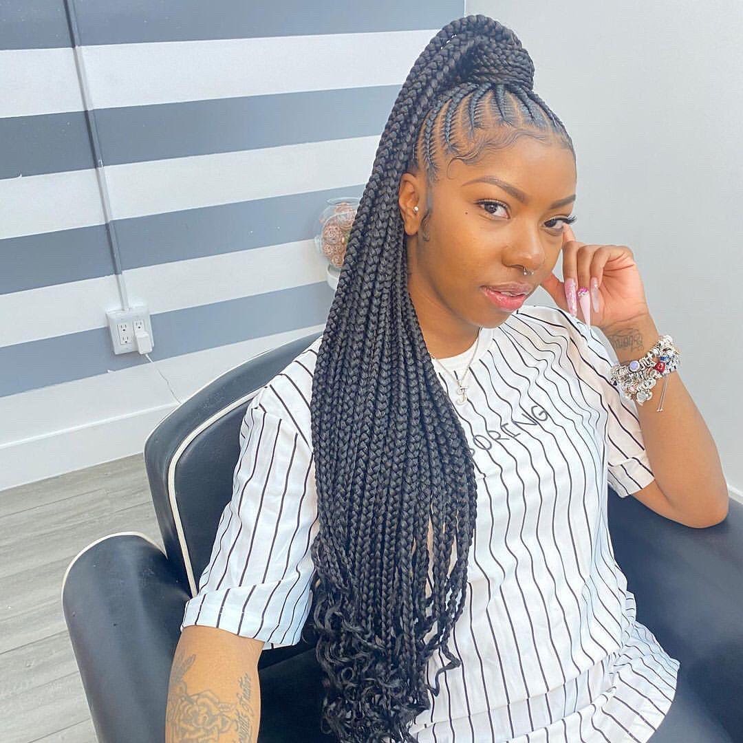 Afro-Textured Braids High Ponytail — Winter Braid Colors for Black Women