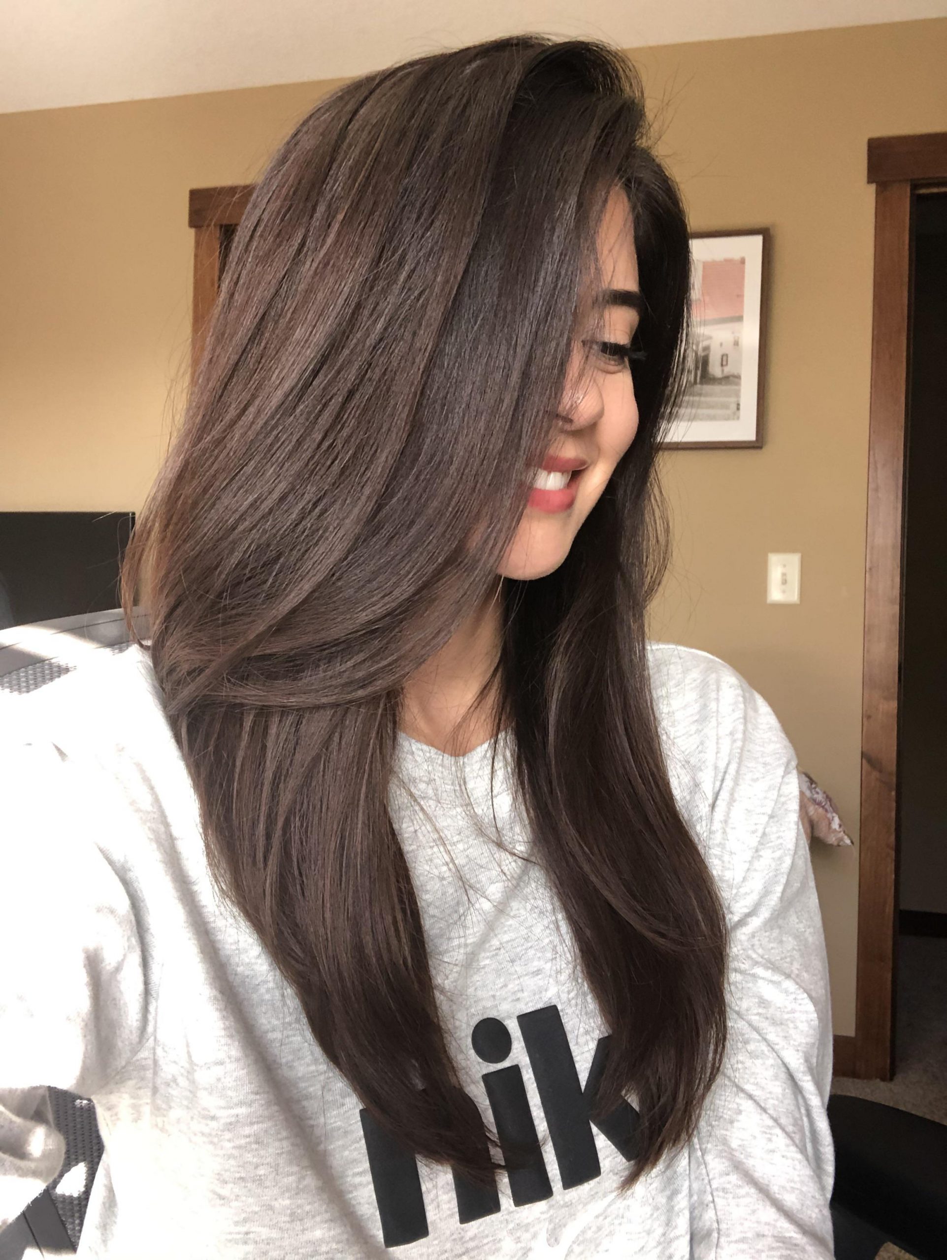 Collarbone Waves With Auburn Undertones — Dark Chocolate Brown Hair