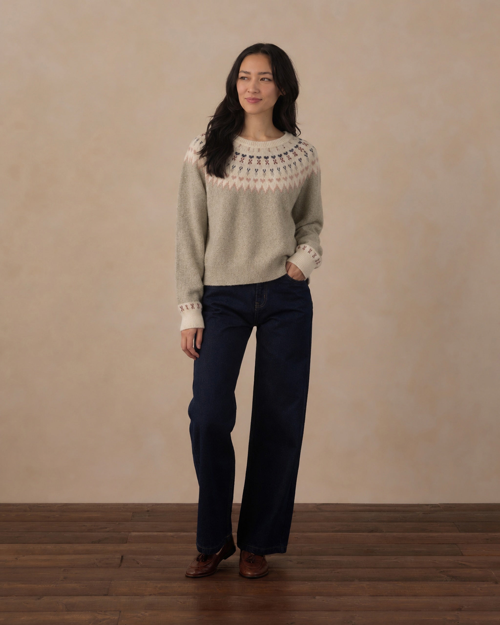 Relaxed Fair Isle with Wide-Leg Jeans and Loafers Relaxed Fair Isle with Wide-Leg Jeans and Loafers — Fair Isle Sweater Outfits