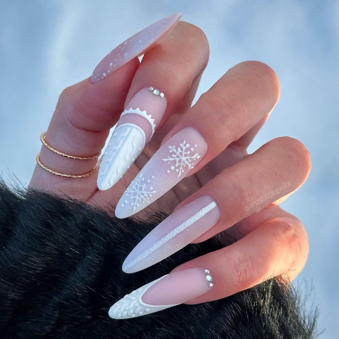 Stiletto Nails with Cable Knit and Rhinestones — Winter Nail Art