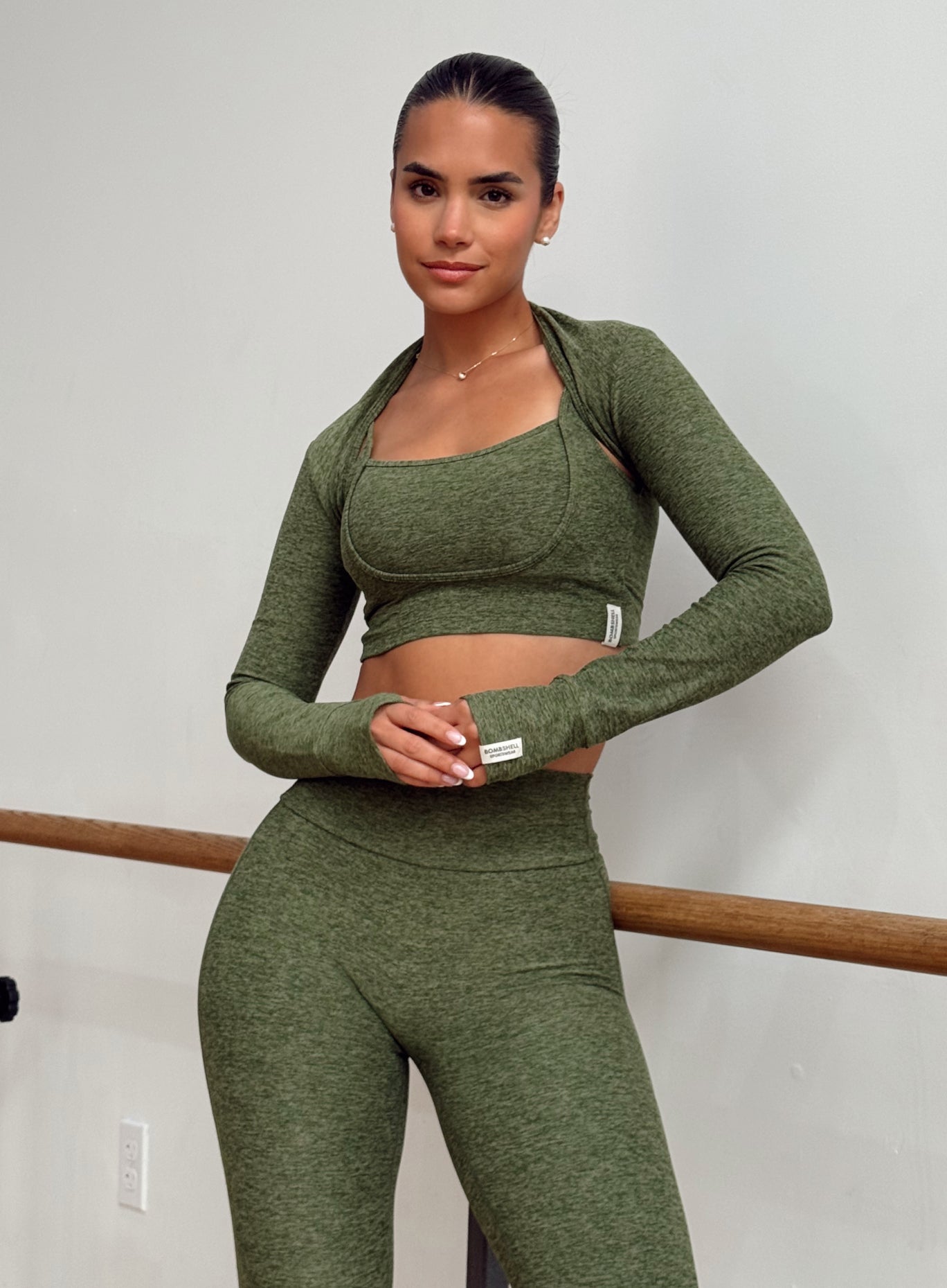 Heathered Knit Set with Bolero Layer for Winter Workouts — Winter Workout Outfits
