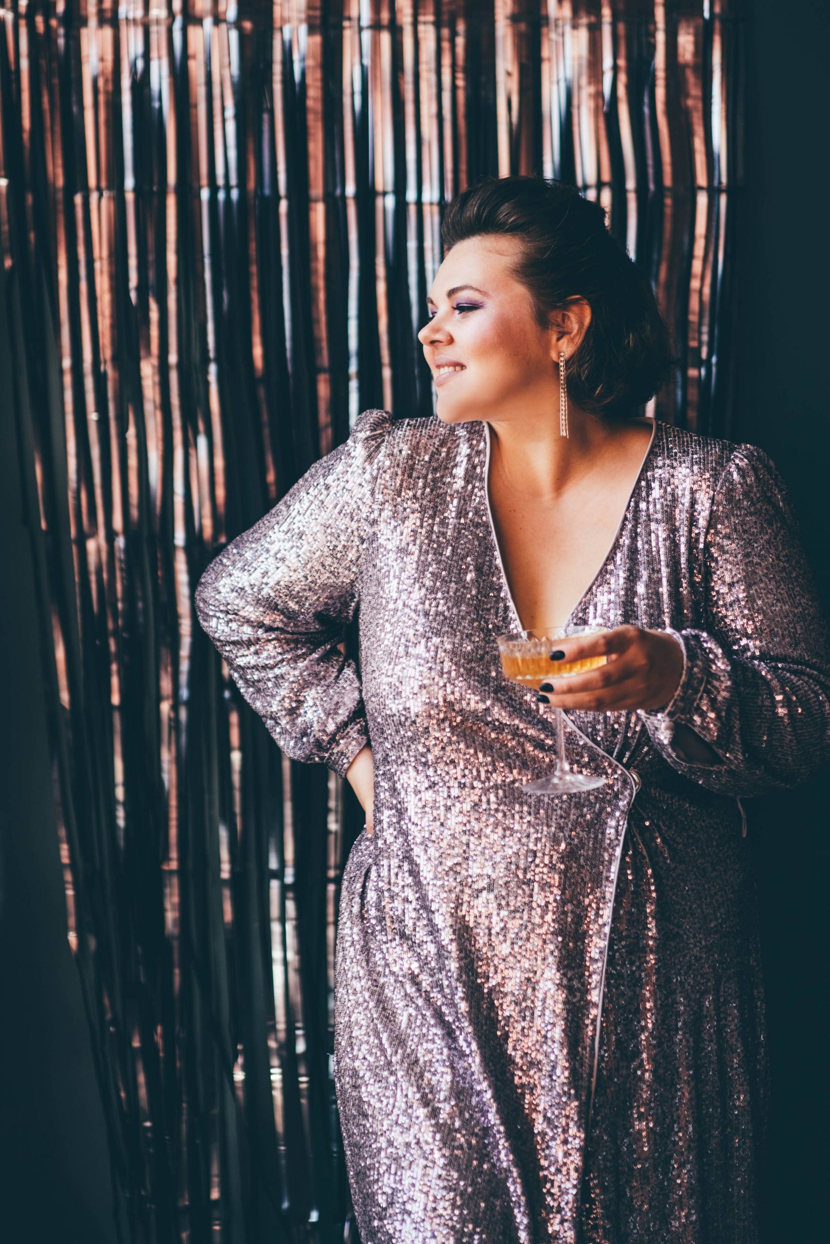 Sparkling Silver Wrap Dress for a Celebratory Birthday — Winter Birthday Outfits