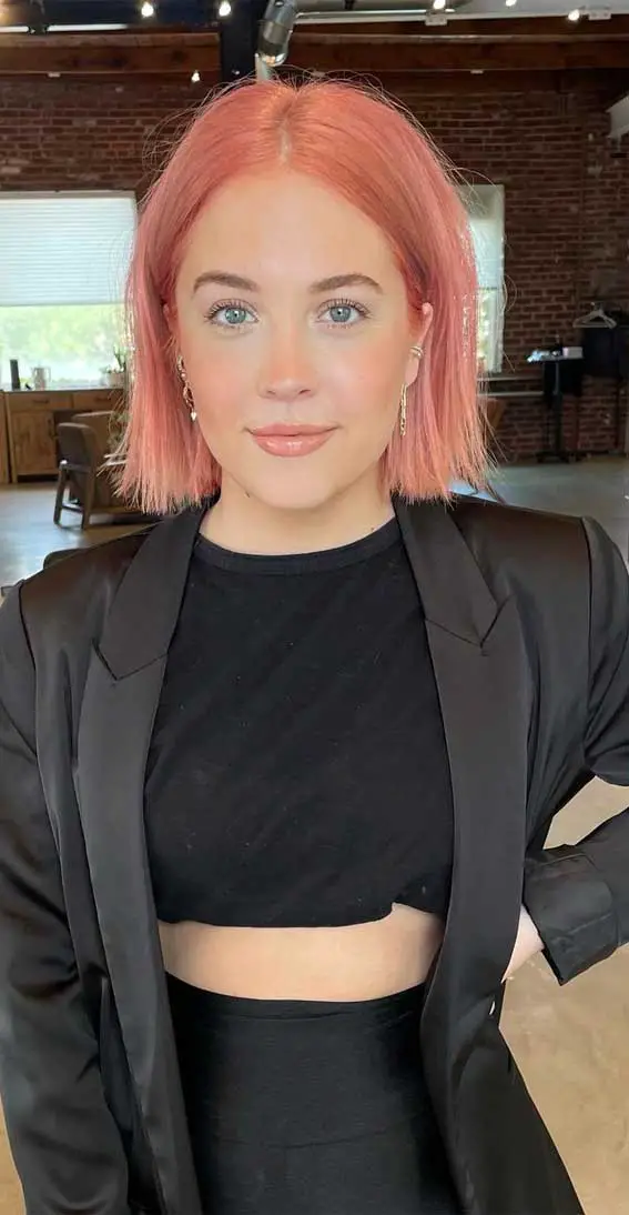 Salmon Pink Chin Lob — Winter Lob Haircuts