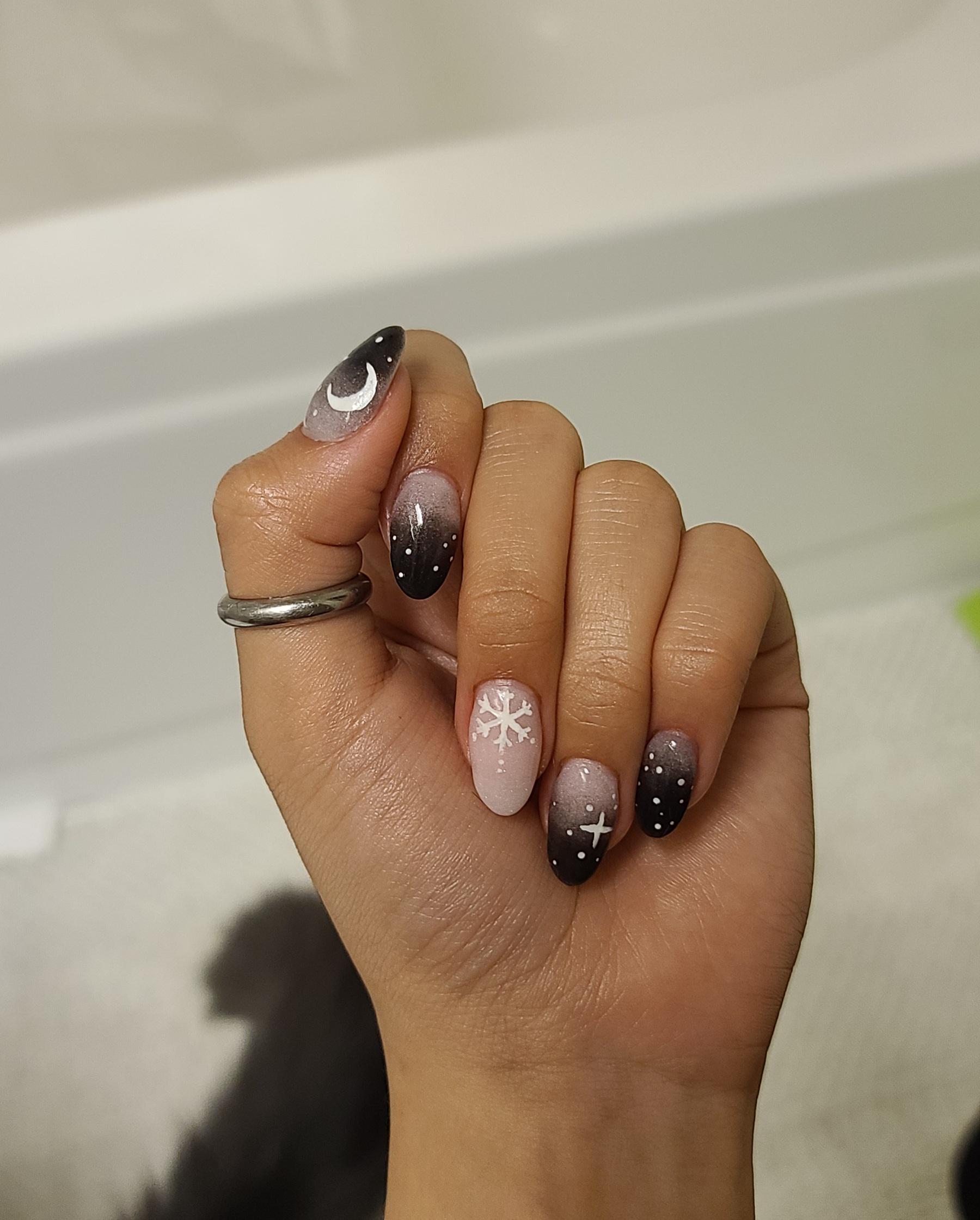 Matte Black Pink Gradient Moon Detail — Winter Dip Powder Nails