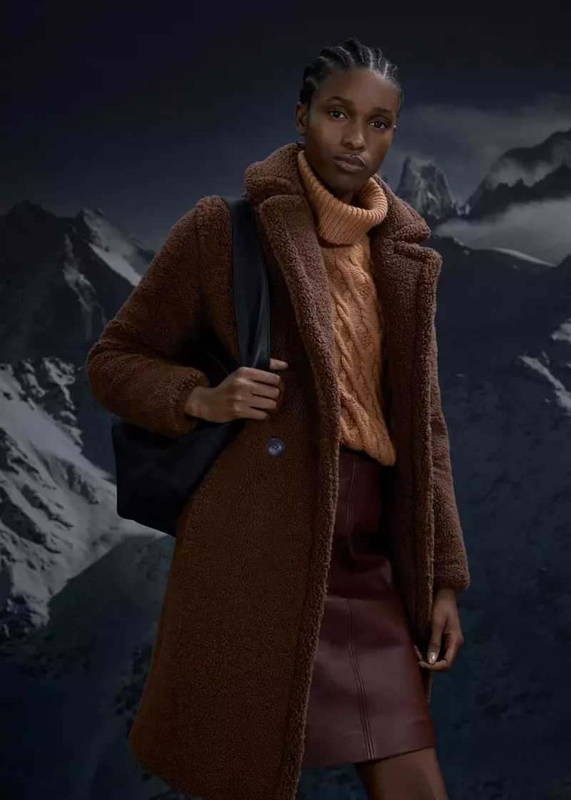 Brown Teddy Coat with Leather Skirt and Cable Knit Brown Teddy Coat with Leather Skirt and Cable Knit — Teddy Coat Outfits