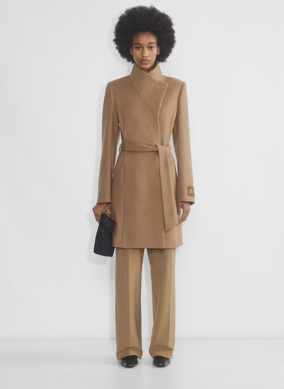 Camel Wrap Coat with Matching Trousers Camel Wrap Coat with Matching Trousers — Wool Coat Outfits