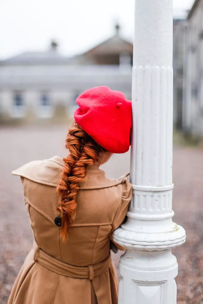 Red Fishtail Braid with Beret Red Fishtail Braid with Beret — Winter Hat Hairstyles