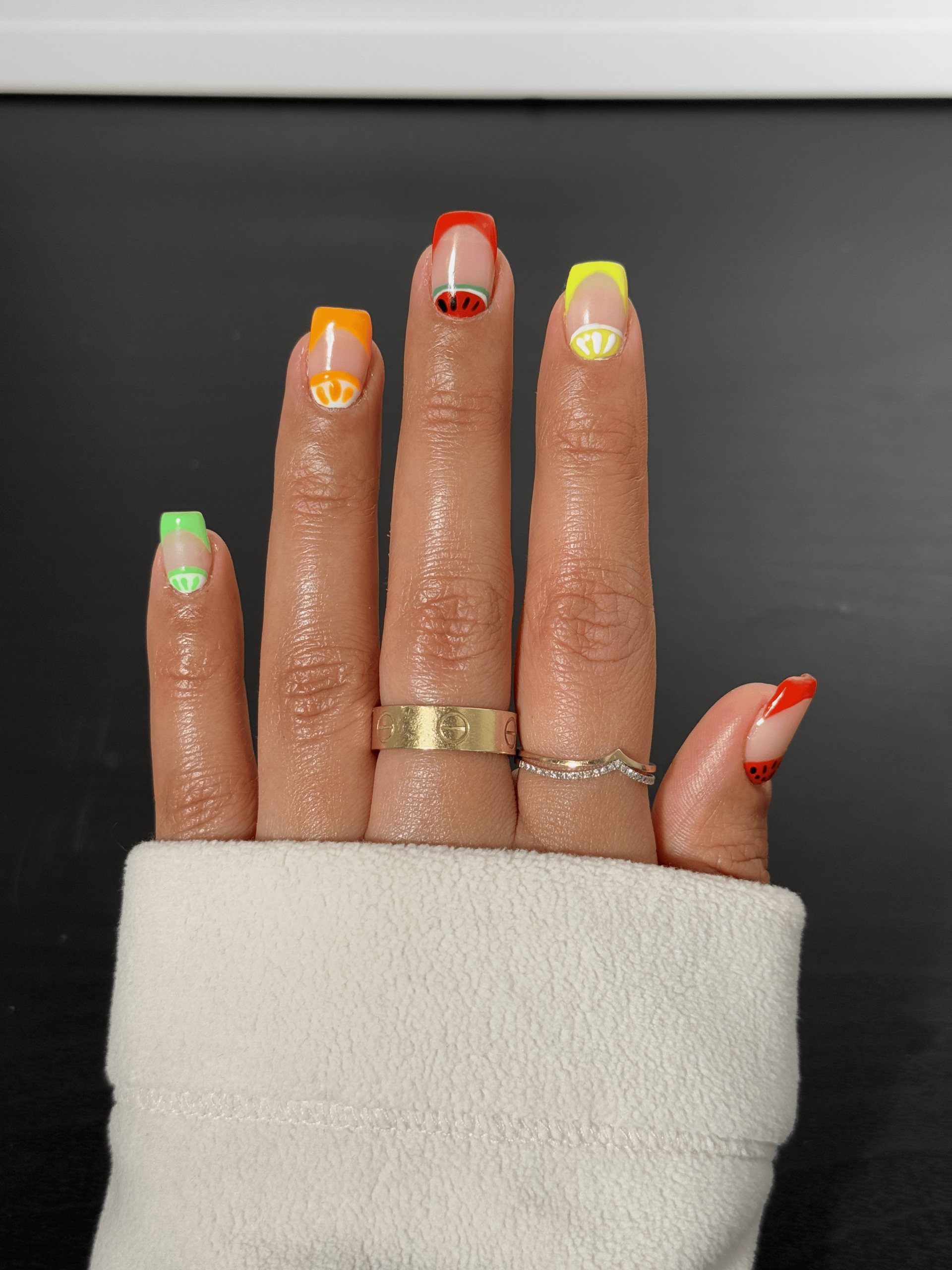 Fruit Motif French Tip Short Square Nails Fruit Motif French Tip Short Square Nails — Short Nail Designs