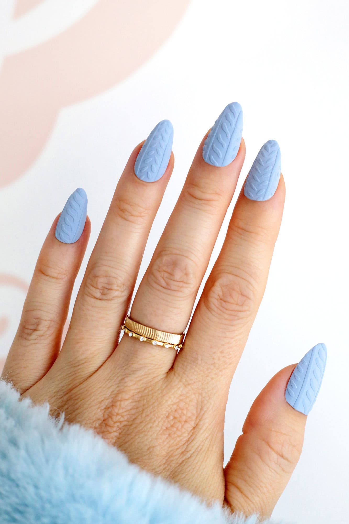 Matte Pastel Blue Cable Knit Texture Matte Pastel Blue Cable Knit Texture — Winter Nail Designs