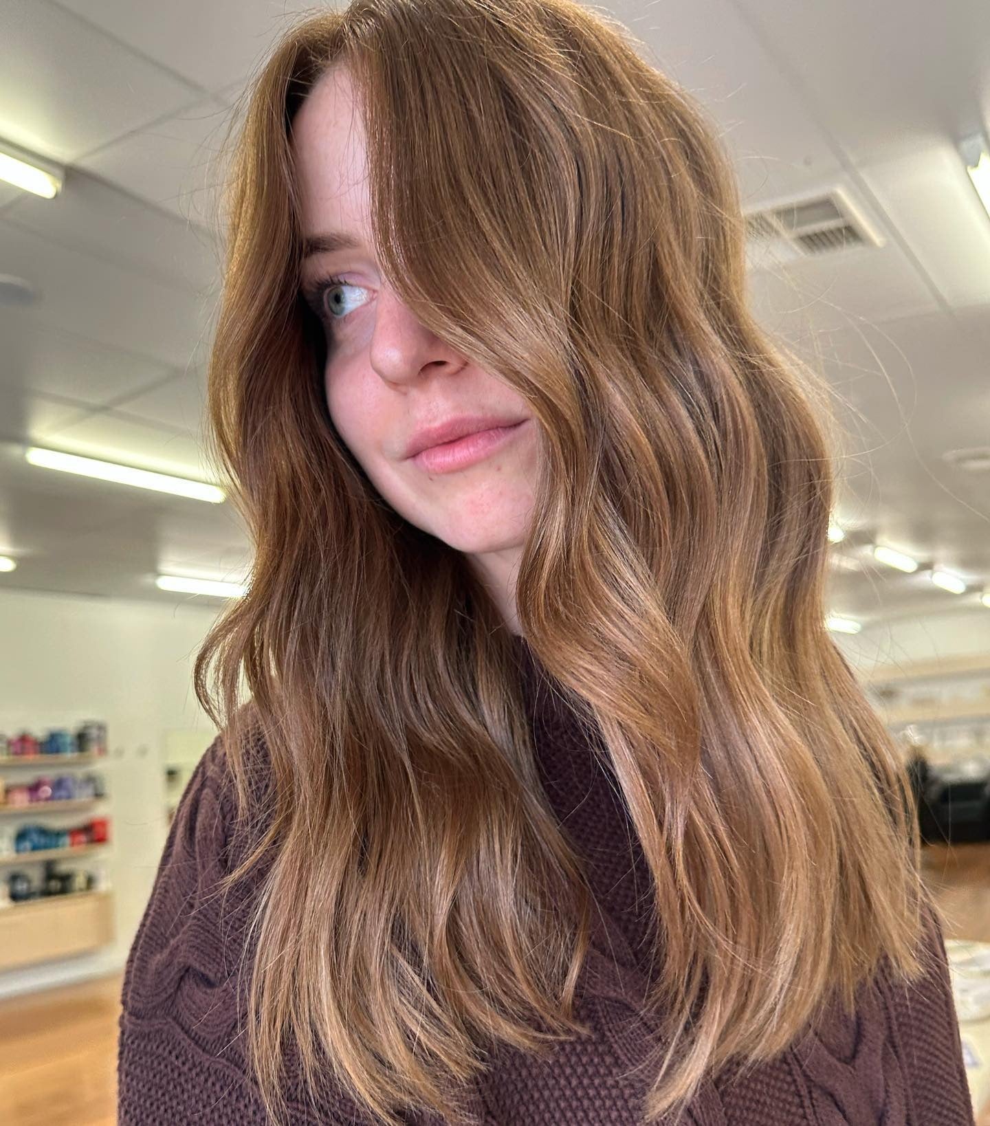 Warm Auburn With Side-Swept Bangs Warm Auburn With Side-Swept Bangs — Winter Auburn Hair Color