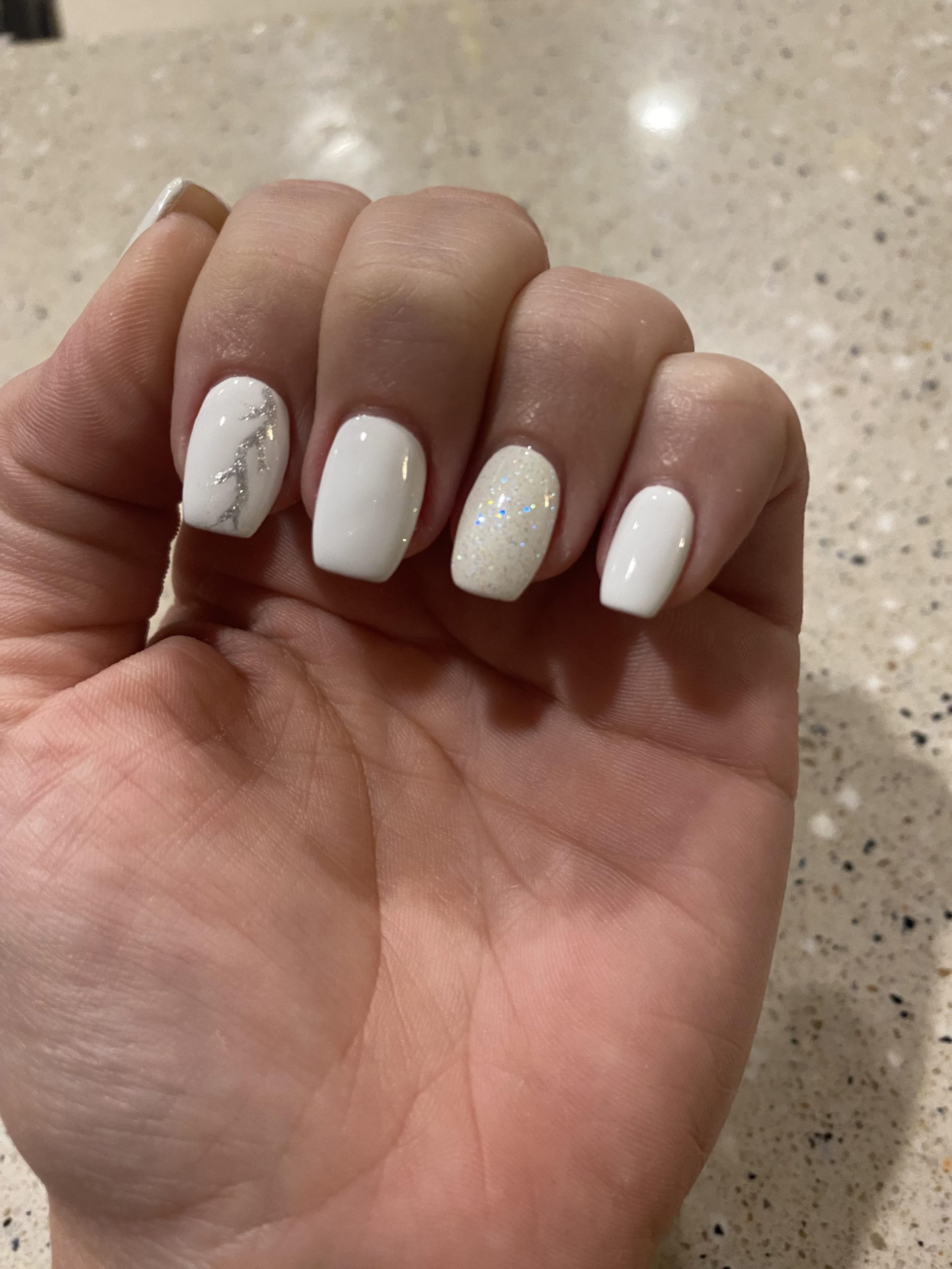 Silver Swirl Short Square Nails Silver Swirl Short Square Nails — Winter White Nails