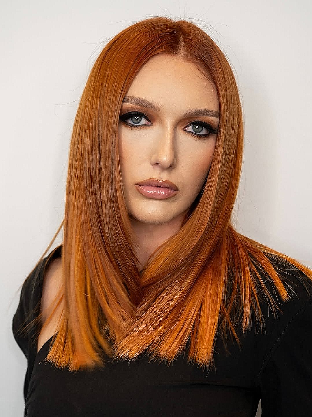 No Bangs Bright Copper Bob for Fine Straight Hair No Bangs Bright Copper Bob for Fine Straight Hair — Winter Copper Hair Color