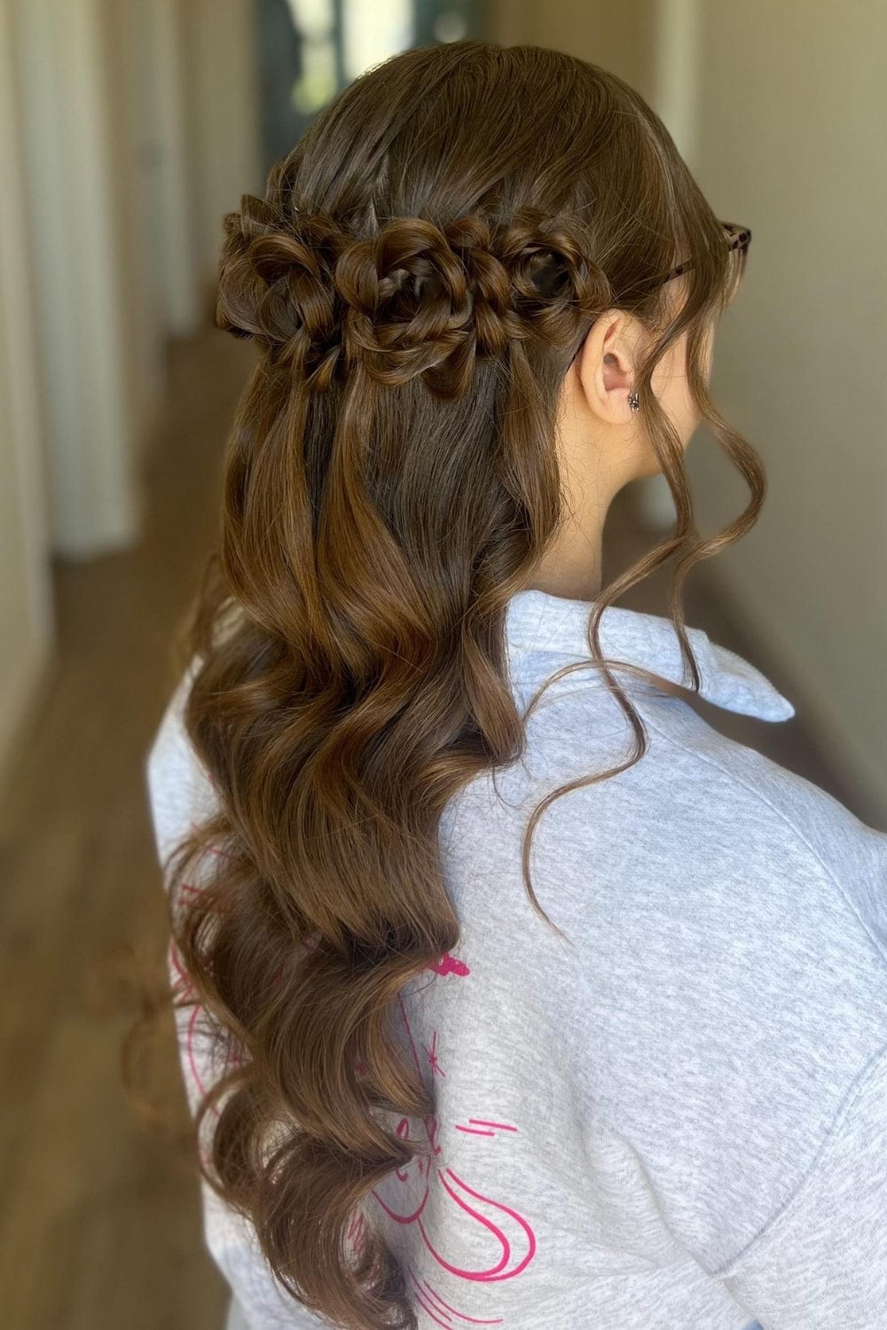 Medium Brown Half-Up With Curtain Bangs — Winter Formal Hairstyles