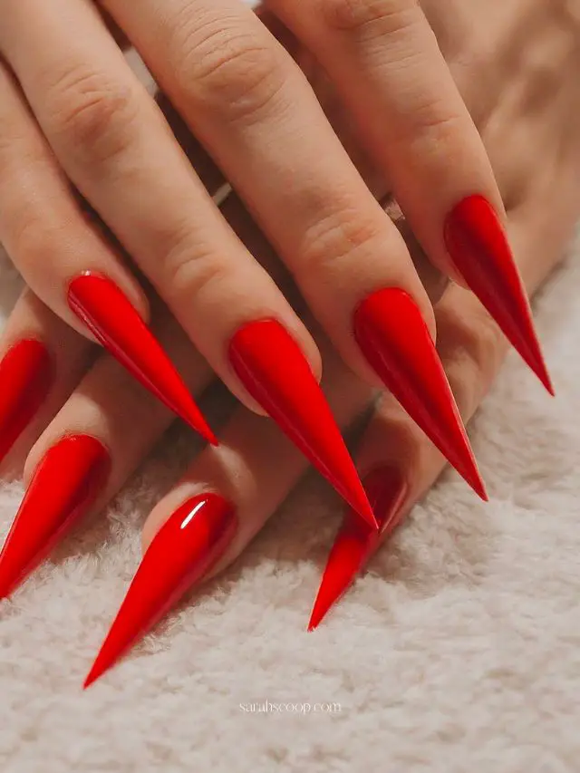 Vibrant Glossy Red Stilettos Vibrant Glossy Red Stilettos — Winter Stiletto Nails