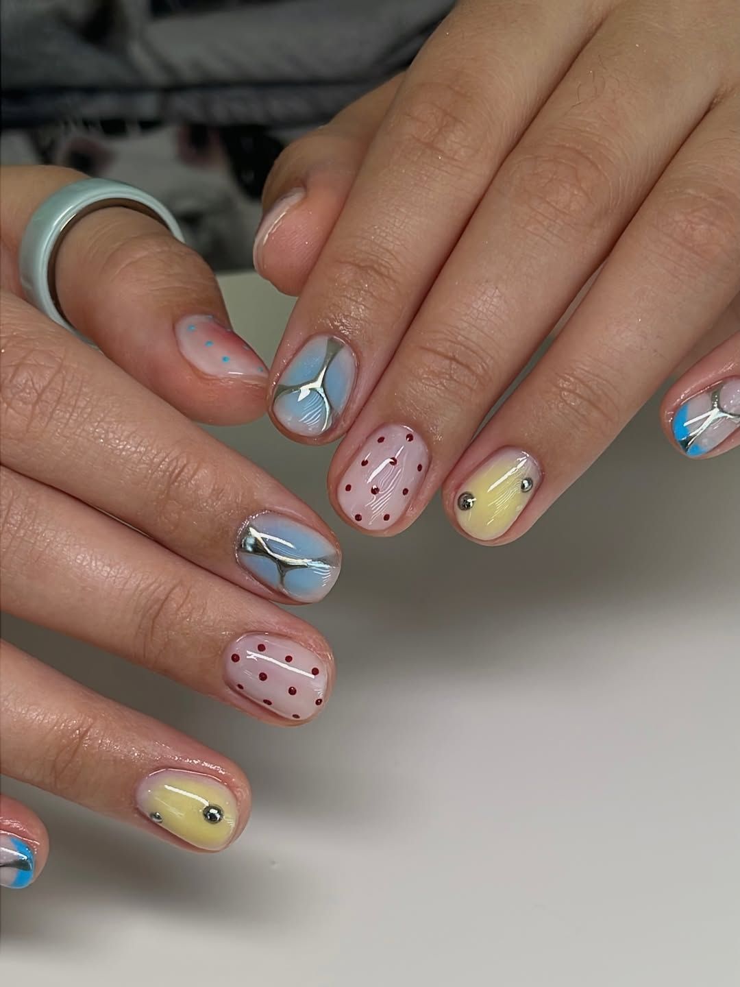 Pastel Mix with Polka Dots and Swirls Pastel Mix with Polka Dots and Swirls — Short Nail Designs