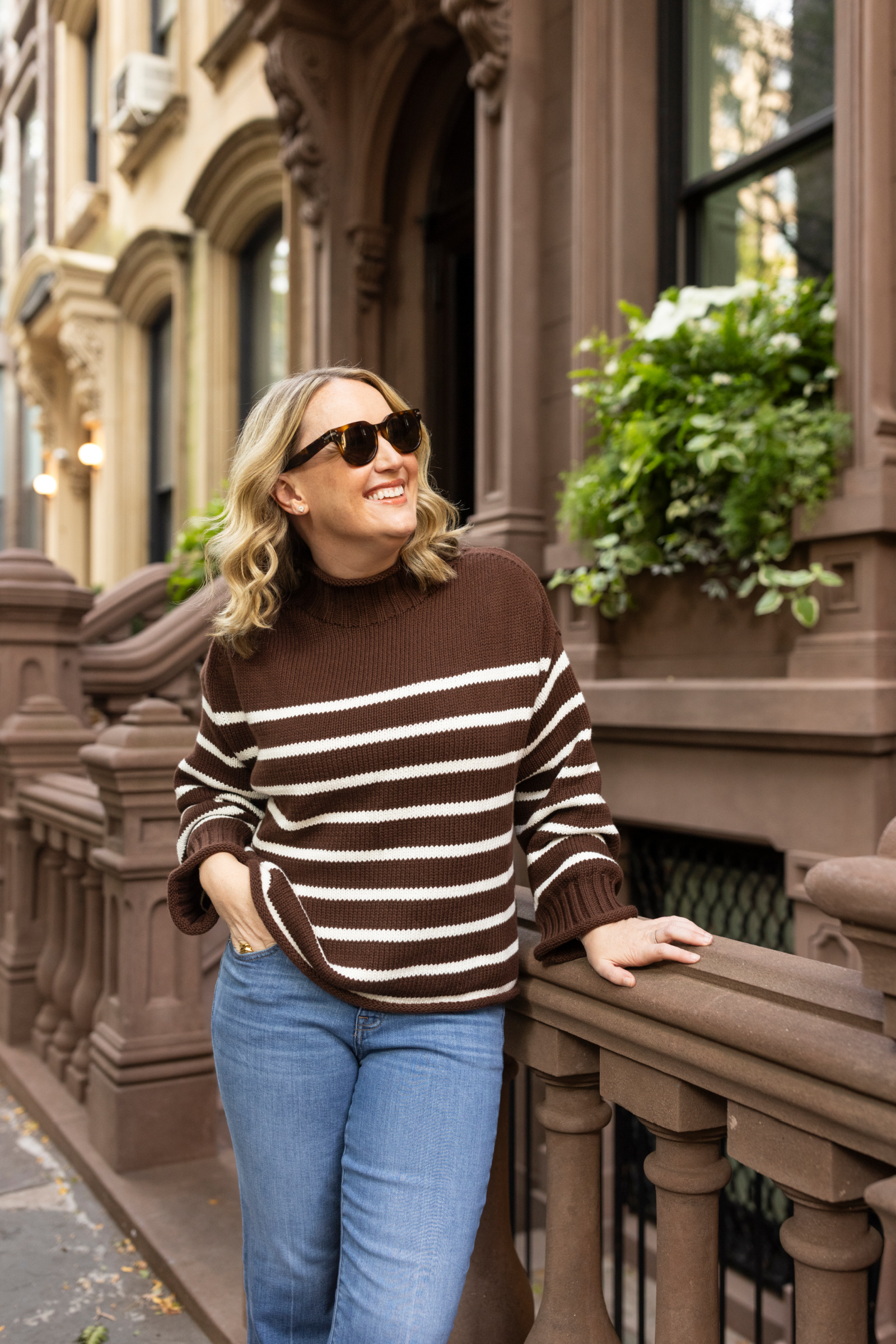 Striped Knit Sweater with Denim Jeans Striped Knit Sweater with Denim Jeans — Sweater Outfits