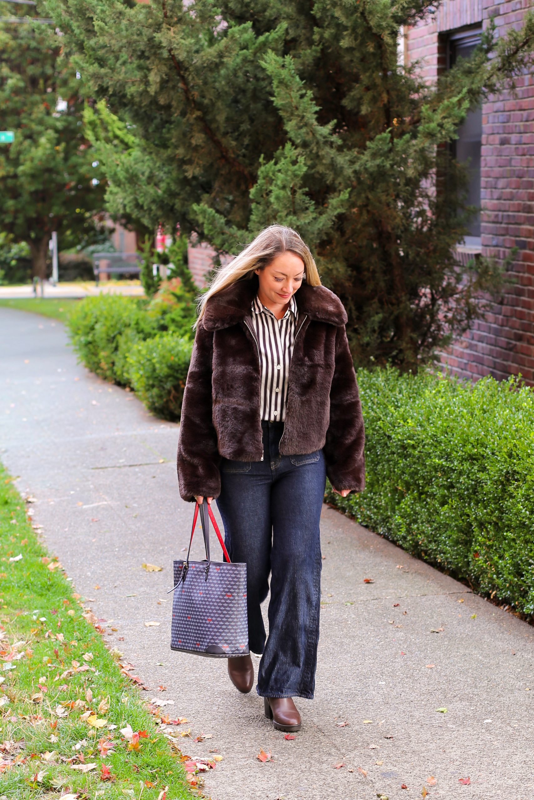 Classic Long Brown Faux Fur Coat with Denim Classic Long Brown Faux Fur Coat with Denim — Faux Fur Coat Outfits