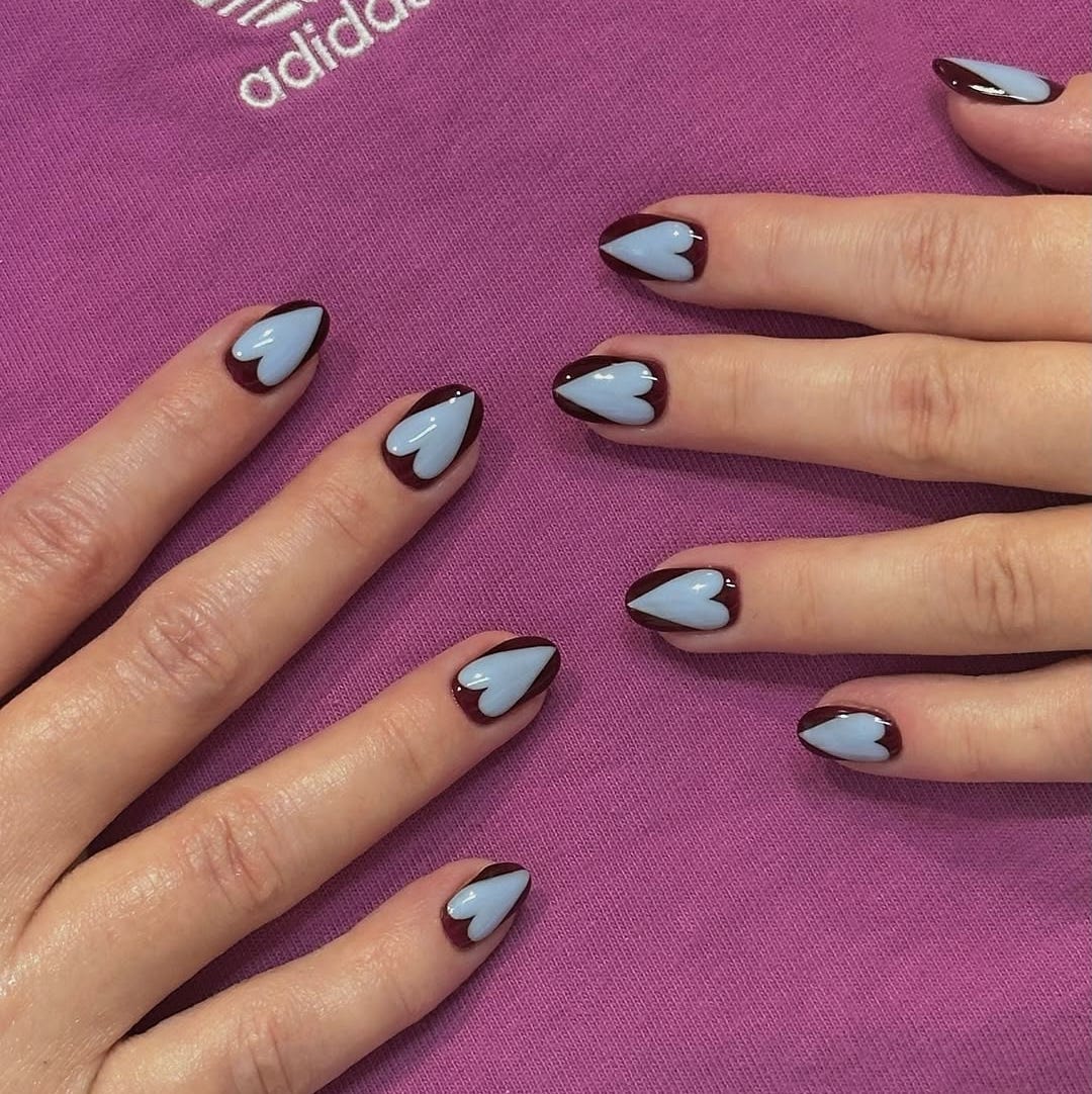 Dark Red Heart Almond Nails Dark Red Heart Almond Nails — Almond Nail Inspo