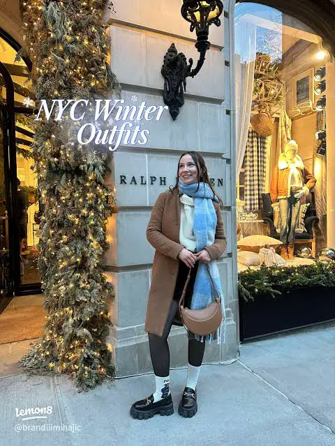 Cozy Brown Coat and Blue Scarf for a Winter Day in the City Cozy Brown Coat and Blue Scarf for a Winter Day in the City — NYC Winter Outfits