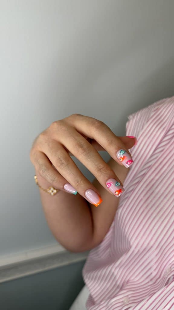 Medium Square Colorful Fish French Medium Square Colorful Fish French — French Nail Designs