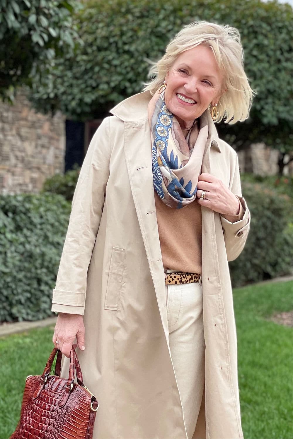 Beige Trench Coat and Leopard Print Belt for Chic Neutrals Beige Trench Coat and Leopard Print Belt for Chic Neutrals — Winter Outfits for Women Over 60