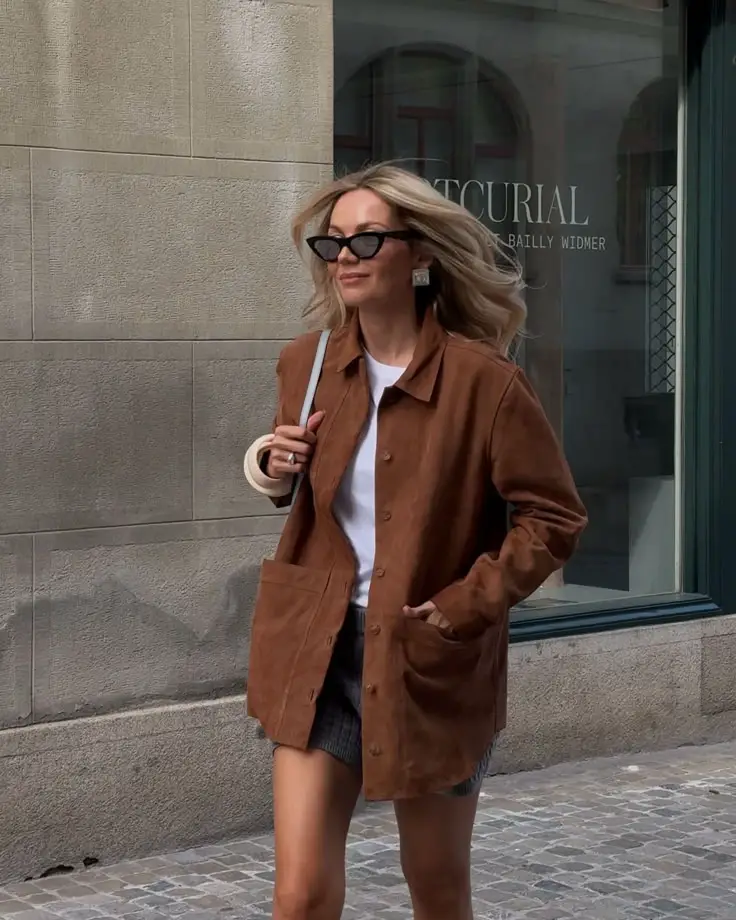 Brown Suede Shirt Jacket Over Casual Basics Brown Suede Shirt Jacket Over Casual Basics — December Outfits