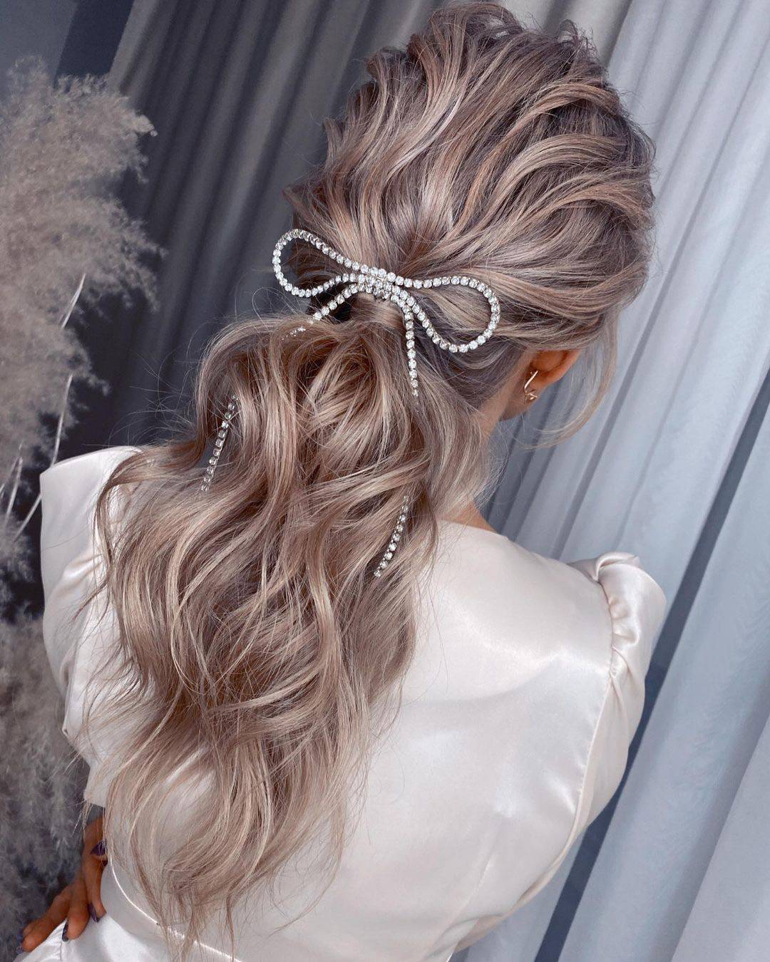Ash Blonde High Ponytail With Bow Ash Blonde High Ponytail With Bow — Winter Ponytail Hairstyles
