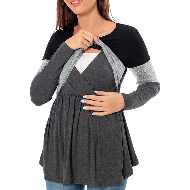 Color Block Nursing Top with Jeans for Casual Wear Winter Maternity Outfits