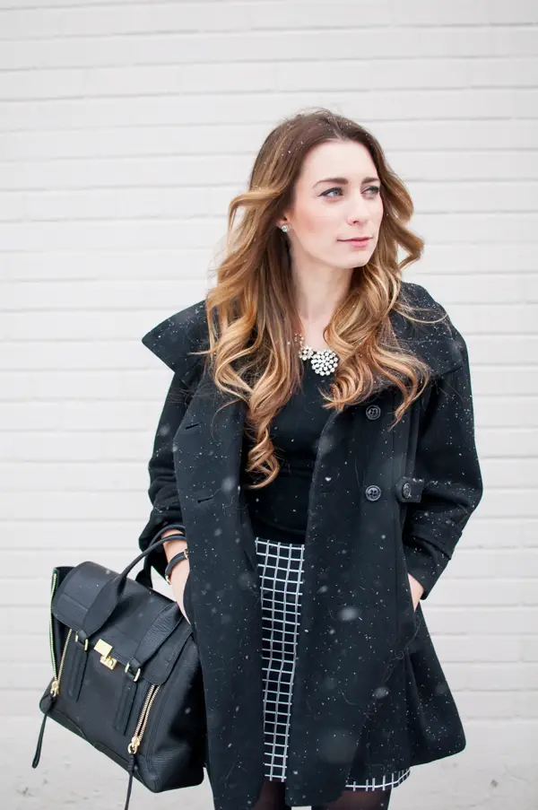 Winter Casual with Checked Skirt and Long Coat — Winter Outfits for Petite Women