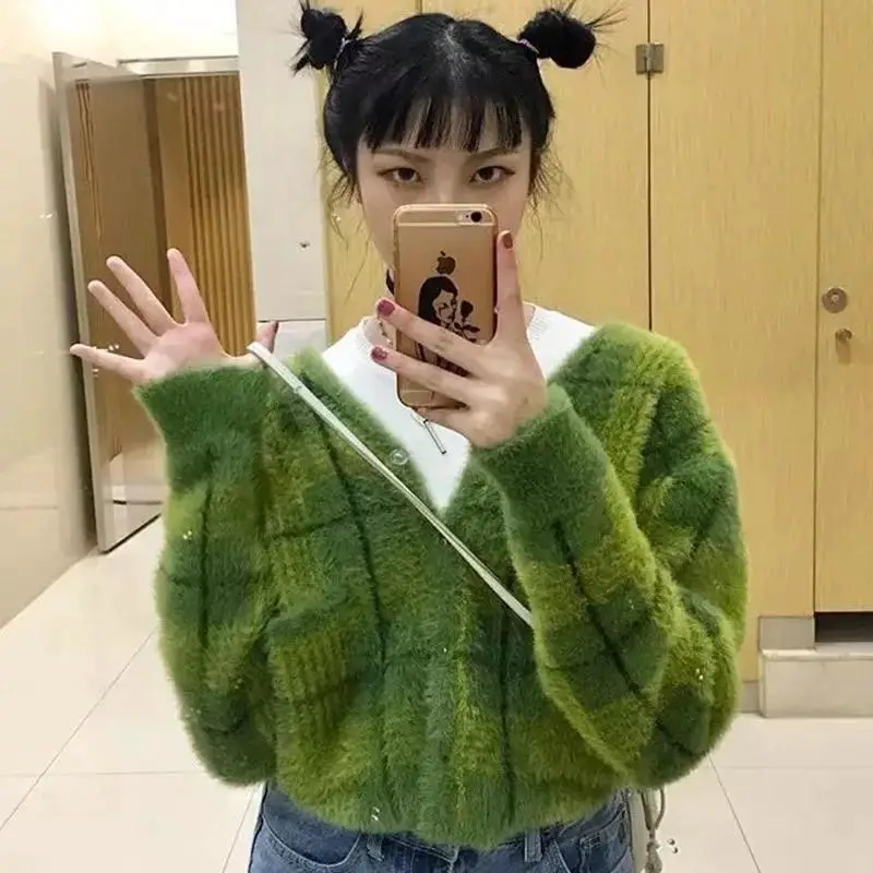 Textural Appeal: Fuzzy Green Cardigan Over a Tee Textural Appeal: Fuzzy Green Cardigan Over a Tee — Aesthetic Winter Outfits