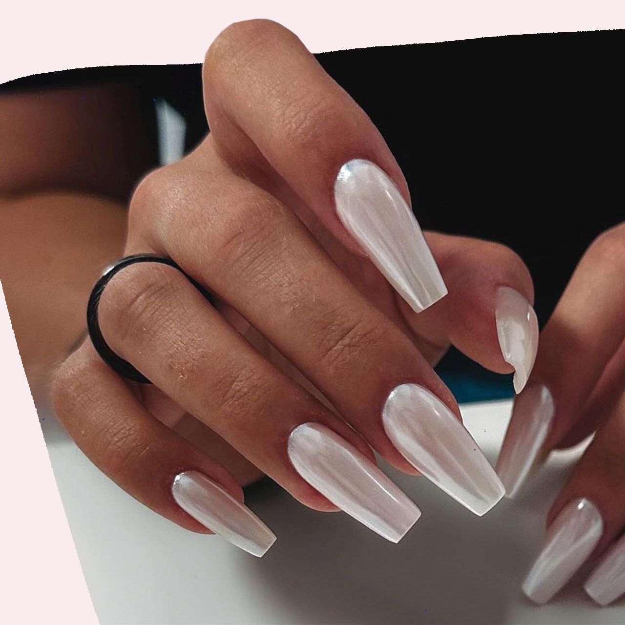 Pearly White Chrome Coffin Nails Pearly White Chrome Coffin Nails — Coffin Nail Designs